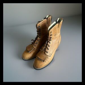 Ariat Lace Up Leather Roper Boots Women’s 6.5B Tan Western Work Riding